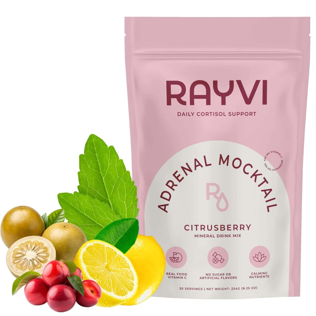 Rayvi Adrenal Mocktail Electrolytes Powder (Citrus Berry Flavor) | Zero Sugar Electrolytes Drink Mix for Energy & Wellness | Acerola Vitamin C Powder with Magnesium & Minerals | No Artificial Flavors
