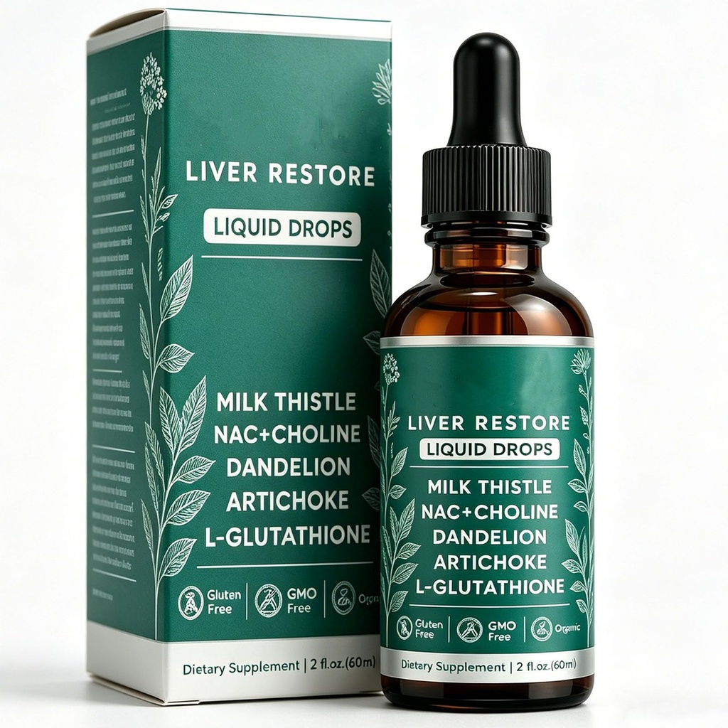 Liver Restore Drops,2fl.oz.(60m) | with Milk Thistle, Turmeric, Artichoke Leaf, Dandelion Root, Choline & L-Glutathione Convenient Liquid Herbal Supplement