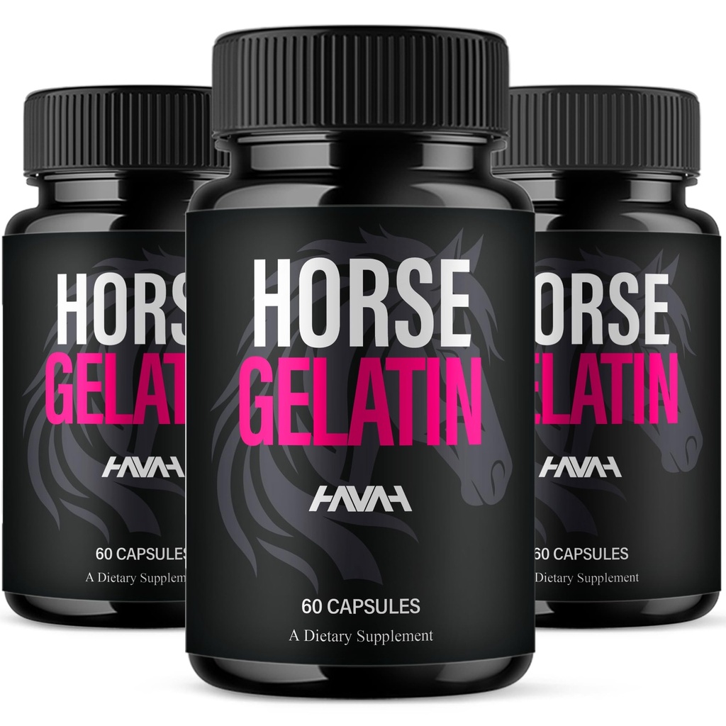 Havah Horse Gelatin Advanced Overall Support Capsules, Horse Gelatin Advanced All Natural Health Management and Overall Wellness Support Supplement Formula Pills (3 Pack - 180 Capsules)