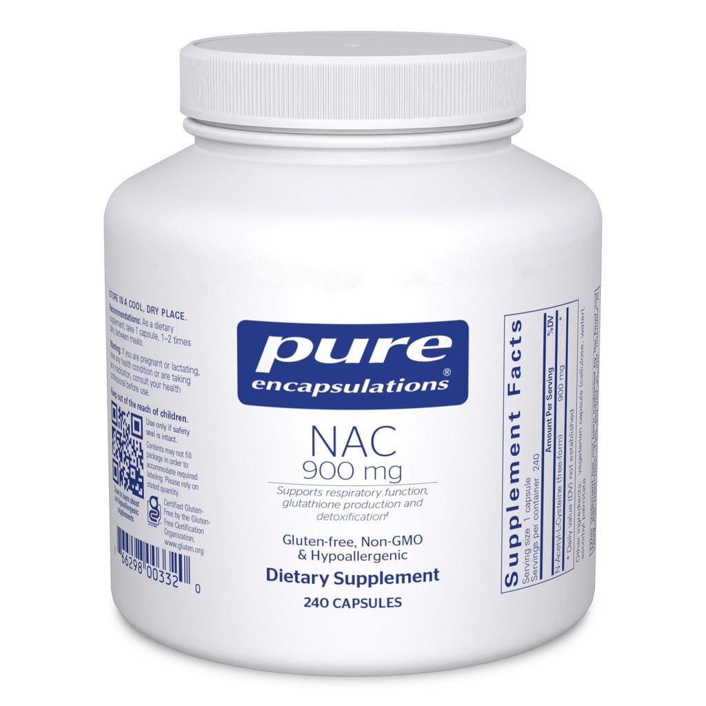 Encapsulations pures NAC 900 mg - Supplément N-acétyl Cysteine Amino Acid pour le soutien pulmonaire et immunitaire, le foie et les antioxydants* - 240 capsules