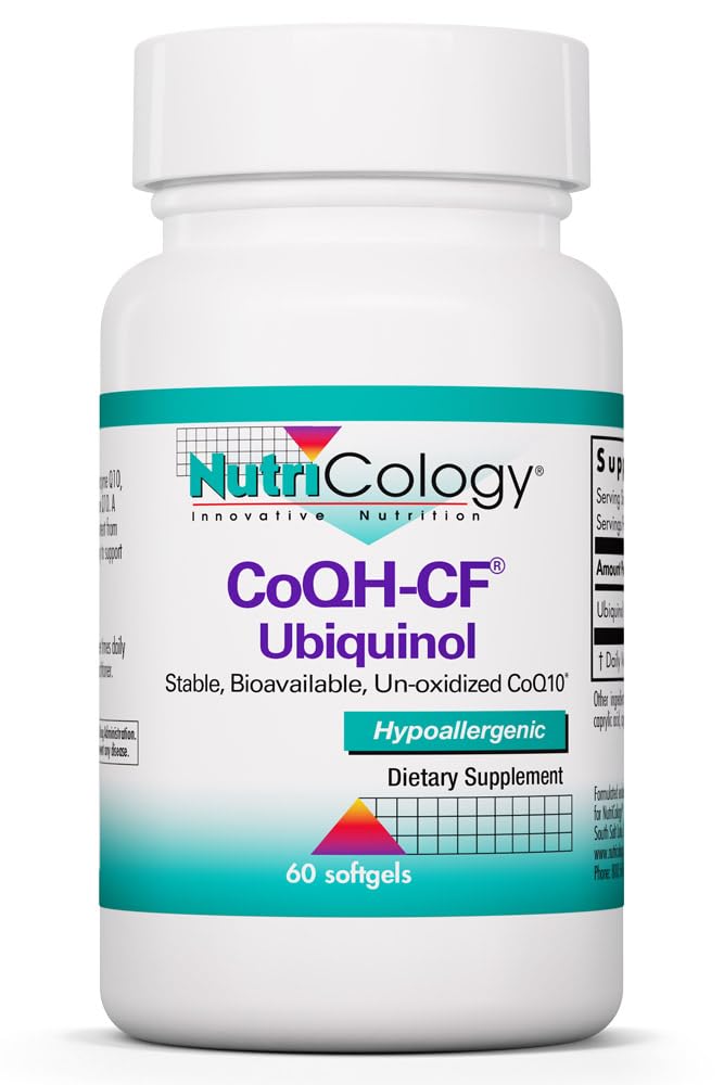 Nutricologie CoQH-CF Ubiquinol Supplément 100mg - CoQ10 non oxydé, soutient la santé cardiovasculaire, le soutien du système immunitaire, stable, biodisponible, Softgels - 60 Compte