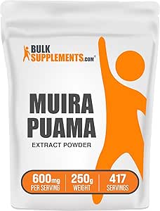 BulkSupplements.com Poudre d'extrait Muira Puama - Supplément Muira Puama, de Muira Puama Bark - Supplément à base de plantes, sans gluten, 600mg par portion, 250g (8,8 oz) (paquet de 1)