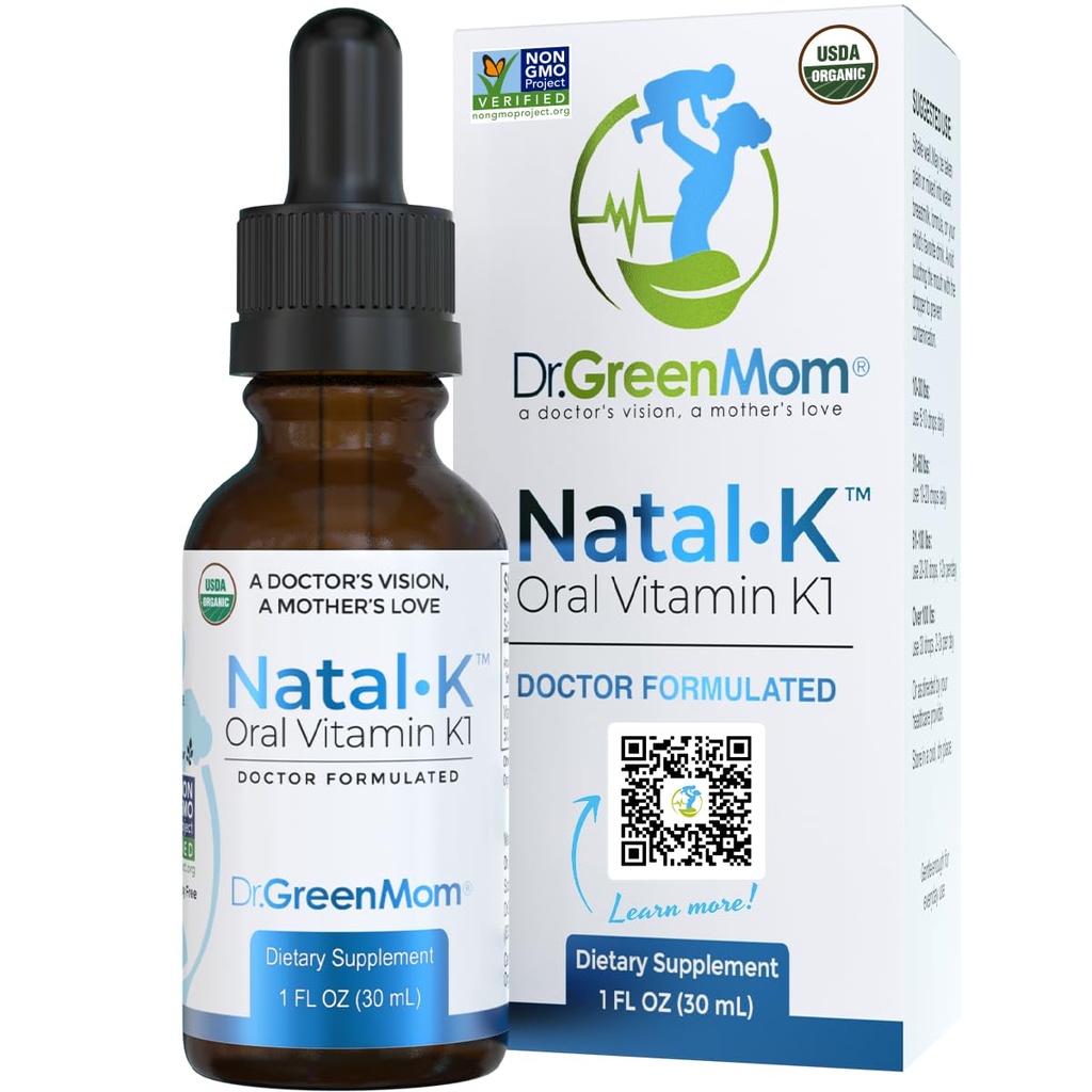 Dr. Green Mom Natal K Oral Vitamin K1 Drops for Newborns | Organic Phytonadione in MCT Oil | Natural VIT K for Babies to Support Blood Clotting