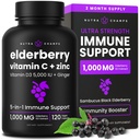 NutraChamps Elderberry avec vitamine C et zinc - Supplément d'immunité 5 en 1, 10 000 mg Sambucus Black Elderberry Capsules avec vitamine D3 5000 UI, Sambucus Elderberry Extract Immune Support pour les adultes