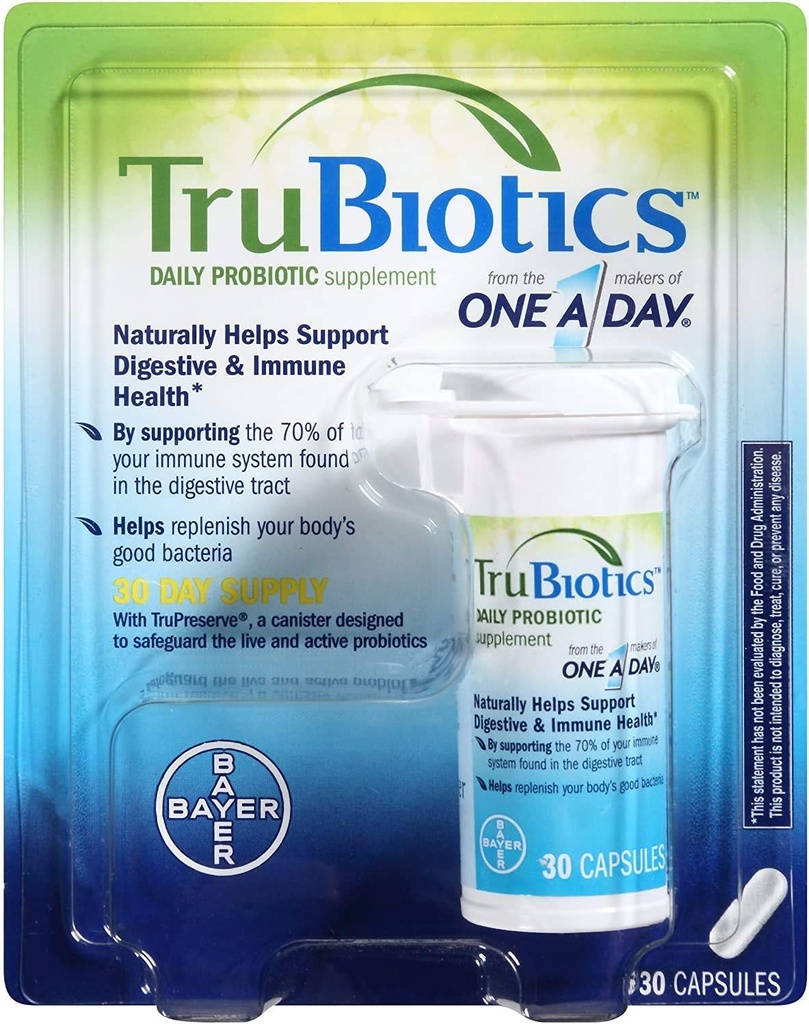 TruBiotics Daily Probiotics, 90 capsules - Sans gluten, Sans soja Digestion + Supplément de soutien de santé immunitaire pour les hommes et les femmes