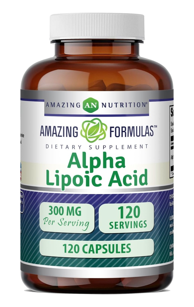 Formules étonnantes Alpha Lipoic Acid 300 Mg Capsules Supplément , sans OGM , sans gluten , Fabriqué aux États-Unis (120)