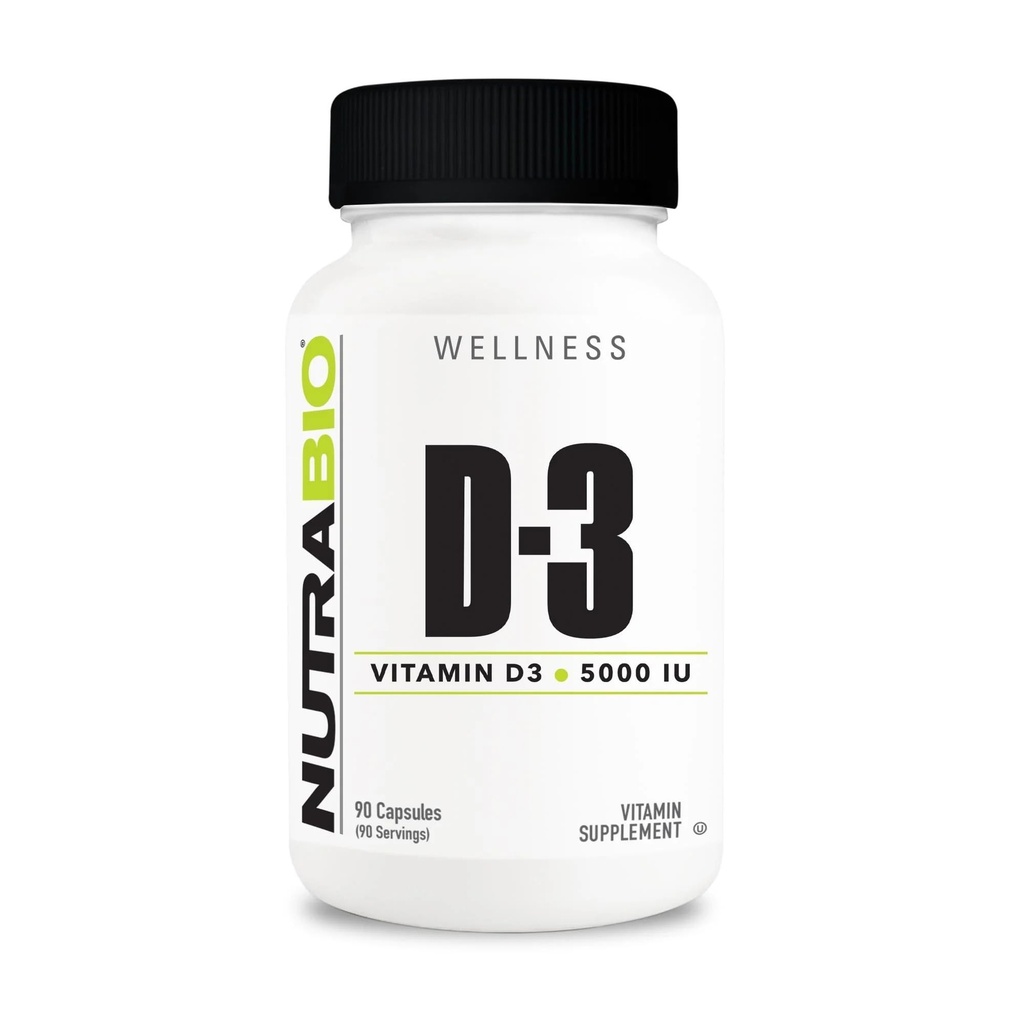 NutraBio Vitamin D (5000 IU), Immune Support - 90 Vegetable Capsules