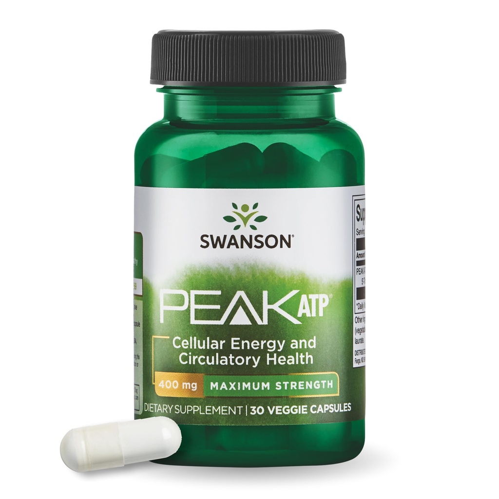 Swanson Maximum Strength Peak ATP Cellular Energy Supplement for Athletes and Active Adults Seeking Performance and Recovery Support - 400 mg (30 Veggie Capsules)