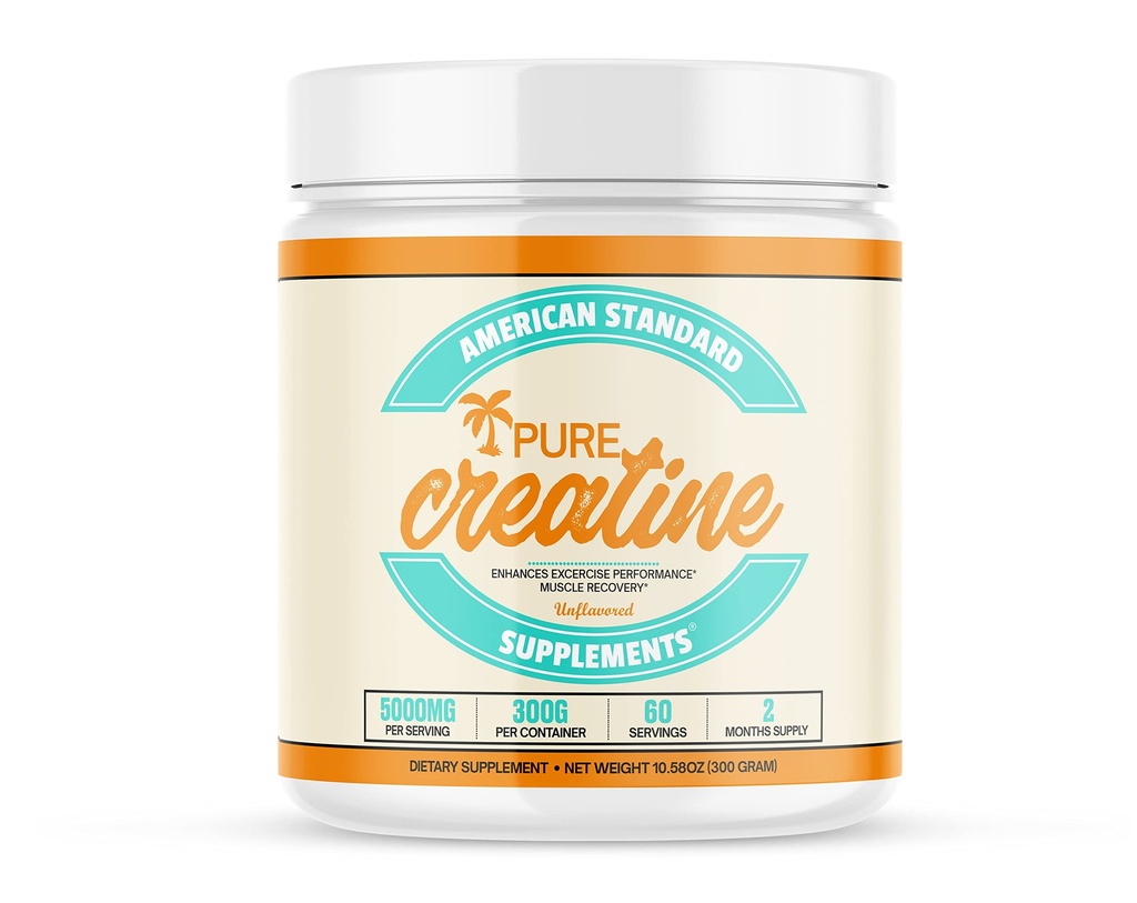 American Standard Suppléments Pure Creatine Monohydrate Micronised Powder - Micronised Creatine Monohydrate Powder - Non aromatisé - 5000mg par portion - 60 portions (300g)