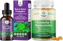 Bundle of Potent Liquid Kava Kava Drops Supplement with Kavalactones for Balanced Mood and Chewable Vitamine C Gummies for Adults - Acide ascorbique Booster naturel immunitaire et remède naturel à froid