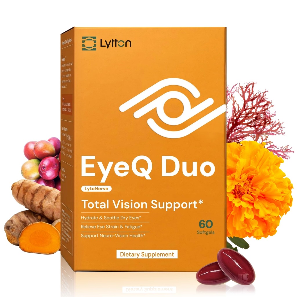 LYTTON EyeQ Duo Digital Eye & Focus Support – Patented Anthochlorogin for Brain-Eye Connection, Promotes Ocular Vitality – Rapid Visual Comfort & Natural Formula for Screen Users, 60 Softgels