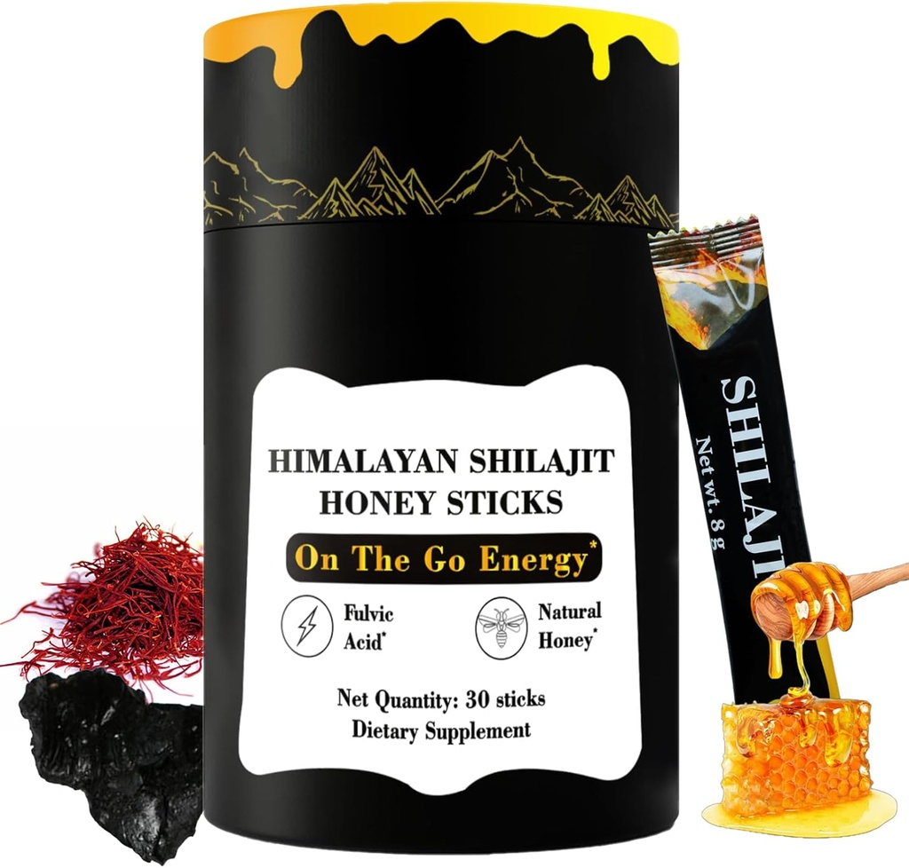 Himalayan pur nutritif Shilajit bâtons de miel or- Safran, miel - 75% acide fulvic, 85+ minéraux traces - pour les hommes femmes - 30 bâtons (Chilajit miel 30 bâtons)