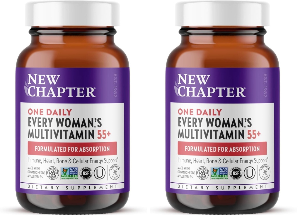 New Chapter Women’s Multivitamin 55+,Astaxanthin,B6,B12,D3,Vitamin C & Zinc,Immune,Heart,Cellular Energy,and Bone Support,Gentle on The Stomach,Daily,Non-GMO,Gluten-Free,96 Tablets,(Pack of 2)