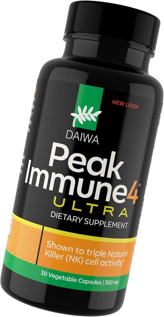 Daiwa PeakImmune4 Supplément de soutien naturel immunitaire avec RBAC Rice Bran et Mycelia Extrait de champignons Shiitake - Ultra Strength
