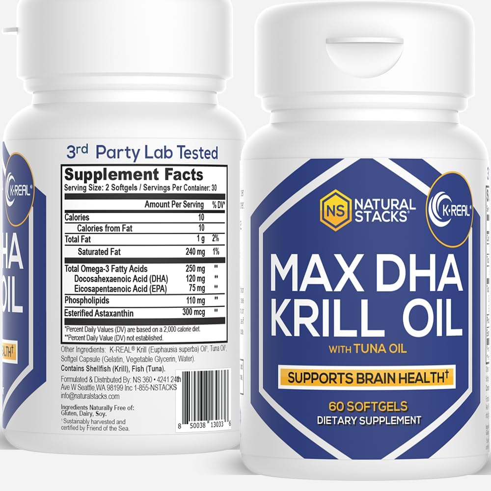 Supplément huile de krill antarctique - Supplément Omega 3 de l'EPA DHA avec l'Astaxanthine antioxydante - Huile de poisson Omega 3 pour soutenir la santé cérébrale, cardiaque et articulaire - 60 Huile de krill SoftGels