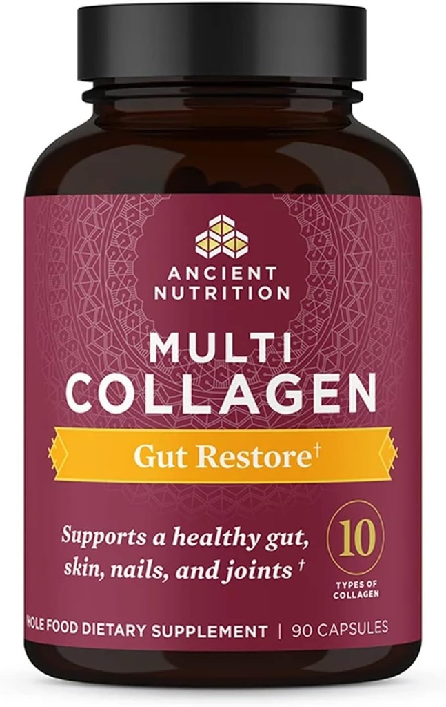 Pilules de collagène avec des probiotiques pour la santé de Gut, Capsules Multi Collagène Gut Restore 90 Ct, supporte Gut, articulations, cheveux et ongles, sans gluten, Paléo et Keto Friendly