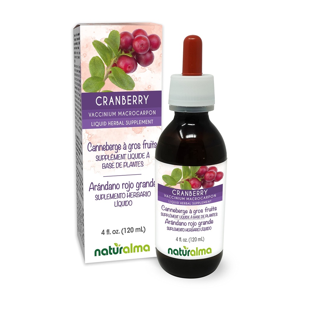 Naturalma Cranberry (Vaccinium macrocarpon ou Oxycoccus macrocarpos) Teinture sans alcool de fruits - 4 fl oz Extrait liquide dans les gouttes - Supplément à base de plantes - Vegan