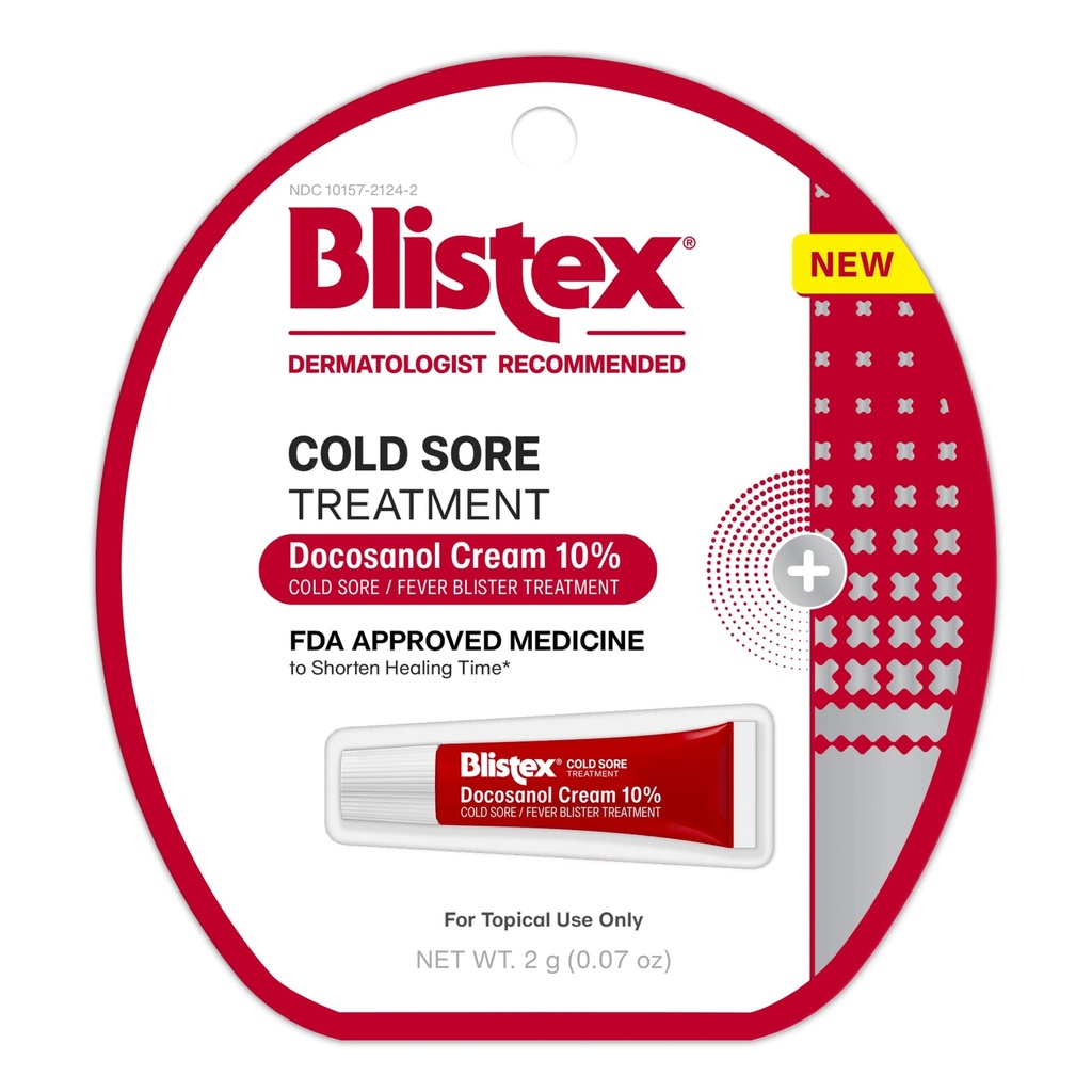 Blistex Cold Sore Treatment Docosanol Cream 10% Starts Working Immediately – Medicine to Reduce Healing Time of Cold Sores/Fever Blisters - 1 Count, 2.0g/0.07oz