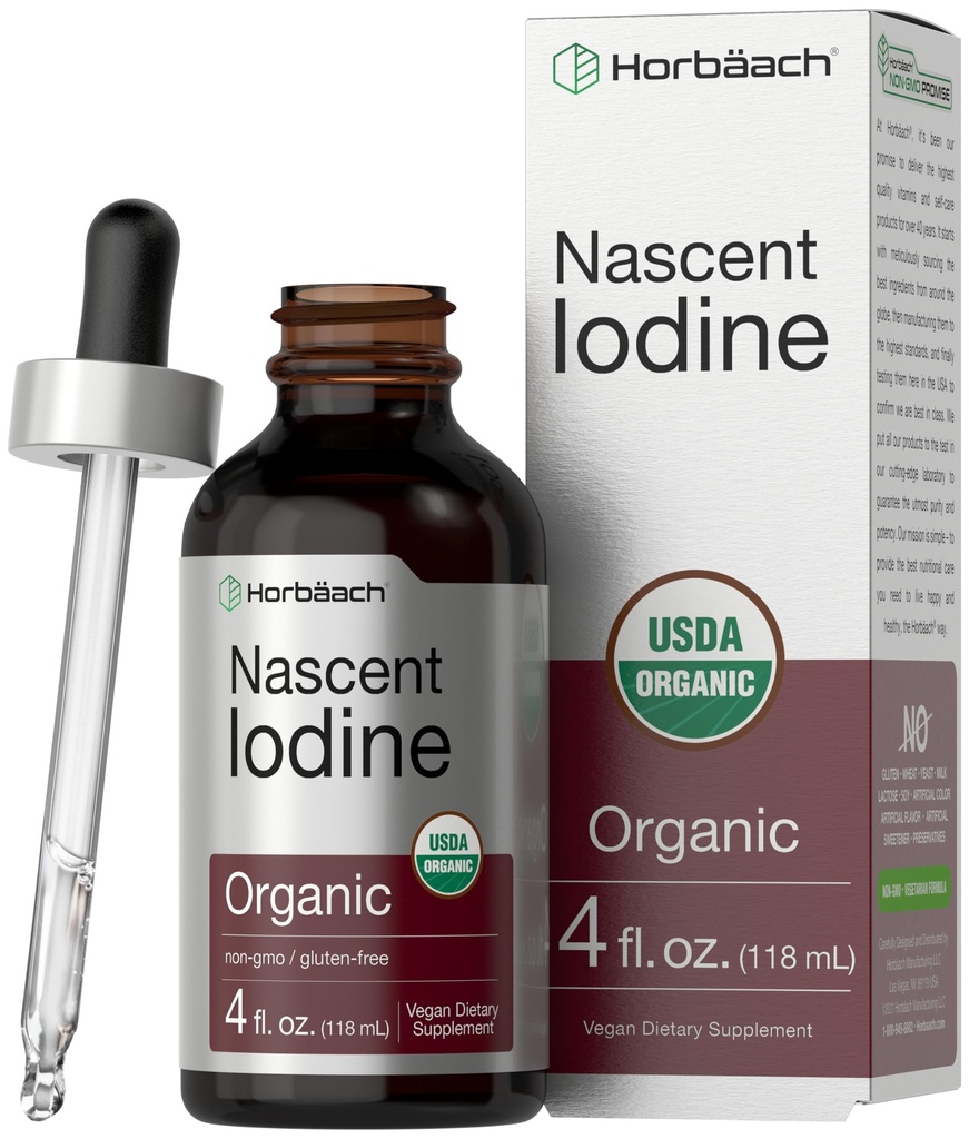 Horbaach Nascent Iodine gouttes de 4 Fl Oz de supplément de teinture liquide organique, comme Iodide de potassium, végétal, non-OGM et sans gluten