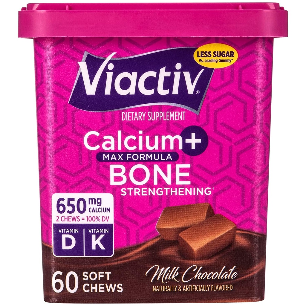 Viactiv Calcium +Vitamin D3 Supplement Soft Chews, Milk Chocolate, 60 Chews - Calcium Dietary Supplement for Bone Health