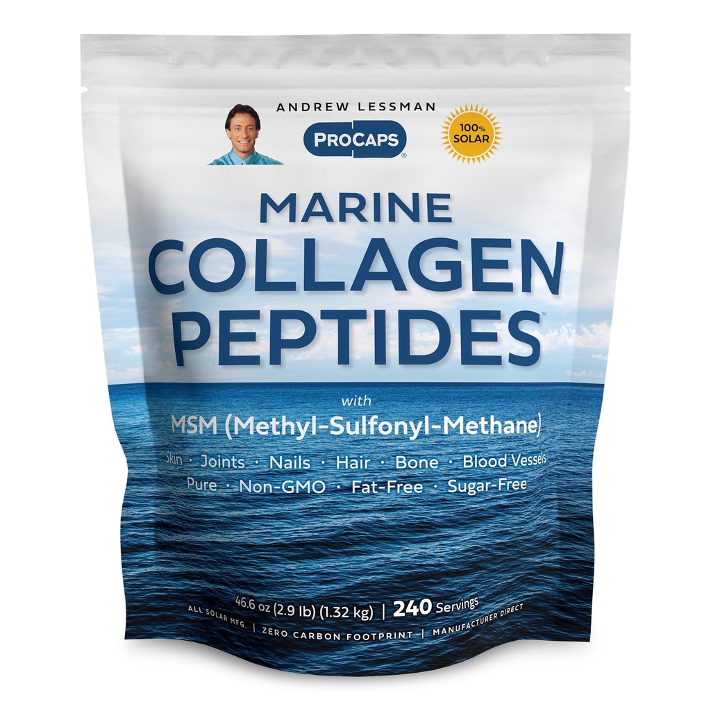 ANDREW LESSMAN Marine Collagen Peptides Powder and MSM 240 Servings - Supports Radiant Smooth Soft Skin, Comfortable Joints. Pure. Super Soluble No Fishy Flavor No Additives Non-GMO