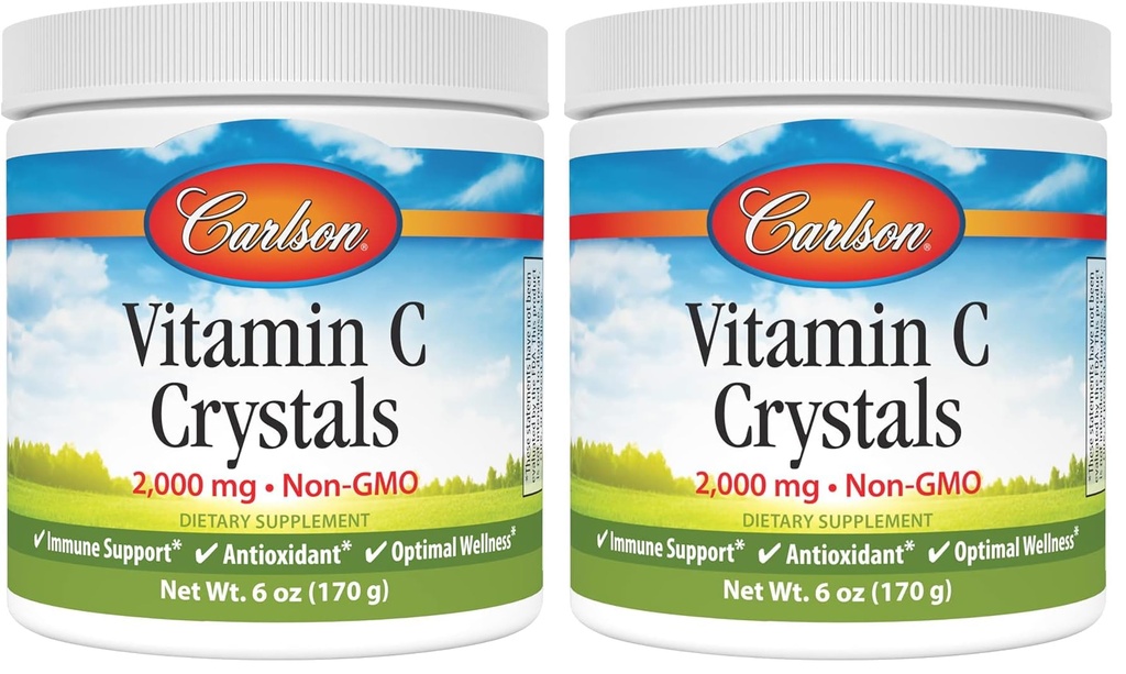 Carlson Labs Non GMO Vitamin C Crystals, 6 Ounce (Pack of 2)