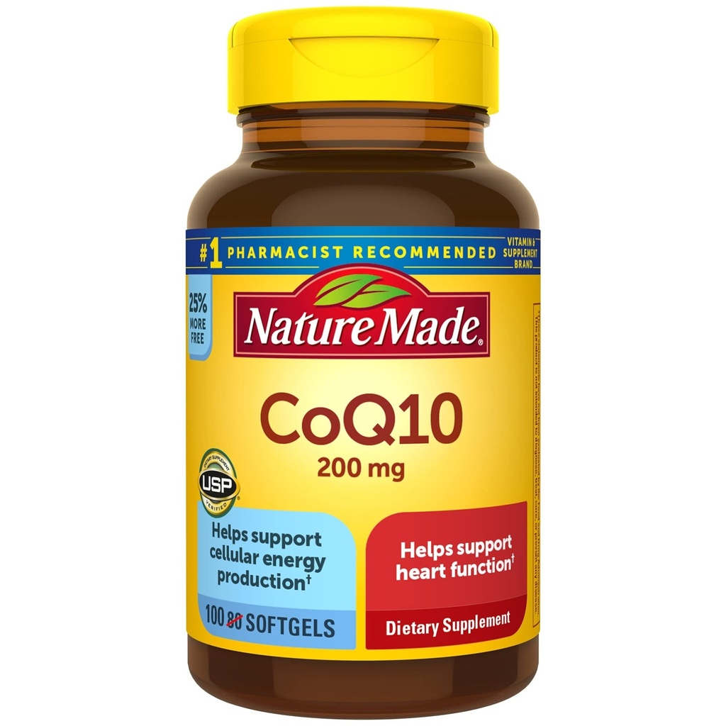 Nature faite CoQ10 200 mg, supplément alimentaire pour la santé cardiaque et la production d'énergie cellulaire, 100 Softgels, 100 jours d'approvisionnement