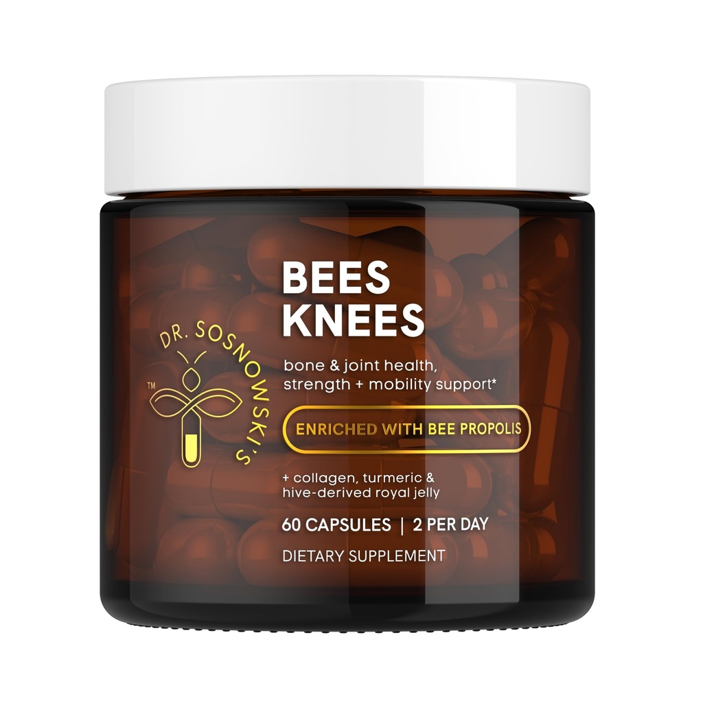 Dr Sosnowski's Bees Knees Bone Health | Ultimate Support for Inflammation Relief, with Collagen, Vitamin C, Turmeric and Bee Propolis | Vegetable Capsules, 60ct