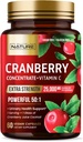 Construit par la nature Pilules de canneberge 25 000mg - Extra-résistance 50:1 Extrait concentré avec vitamine C - Supplément de santé de piège urinaire pour les femmes - non-OGM, sans sucre, végétalien - 60 capsules