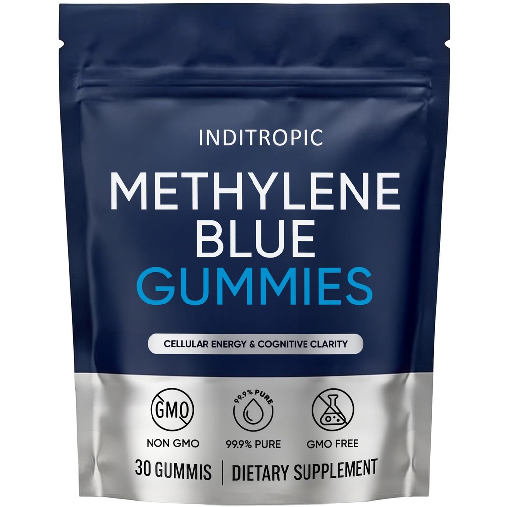 Inditropic Methylene Blue Gummies, 5mg Methylene BlueGummies for Men, Cognitive Support & Mental Focus, Boosts Cellular Energy, 99.9% Pure, Vegan, Non-GMO, 30 Gummies