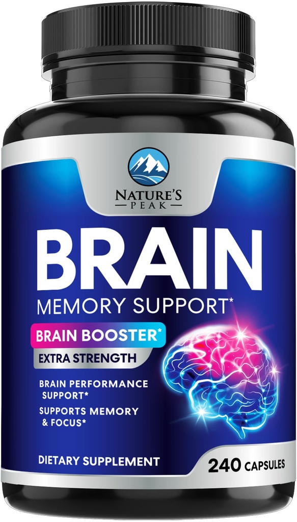 Brain Memory Supplement Pills - 3X Strength Nootropics for Concentration, Clarity & Focus Support - Brain Health Cognitive Vitamins with Bacopa, Phosphatidylserine & DMAE, Brain Booster, 240 Capsules