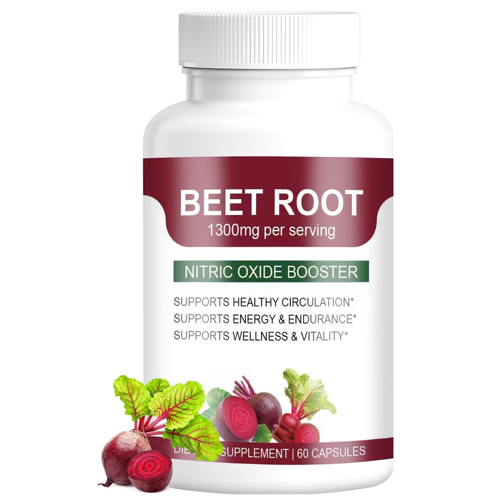 PIRTA Beetroot Capsules, Containing 1300mg of Beetroot Per Serving, Help Boost Energy and Improve Blood Circulation, Vegan, Non-GMO, and Gluten-Free - 60 Capsules