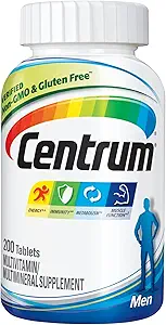Multivitamine centrum pour hommes, supplément multivitamine/multiminérale avec vitamine D3, vitamine B et antioxydants, sans gluten, ingrédients non OGM, comprimé, 200 Compte
