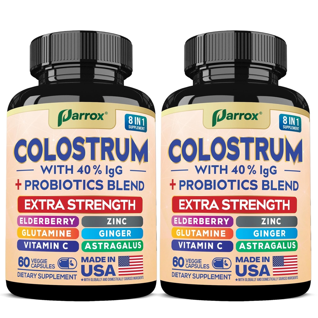 Colostrum Supplement Capsule, Grass Fed Cow Colostrum with 40% IgG, Probiotics Blend, Elderberry, Astragalus, Zinc, Ginger, Vitamin C, L-Glutamine, 8 in 1 Extra Strength Bovine Boost (120 Caps)
