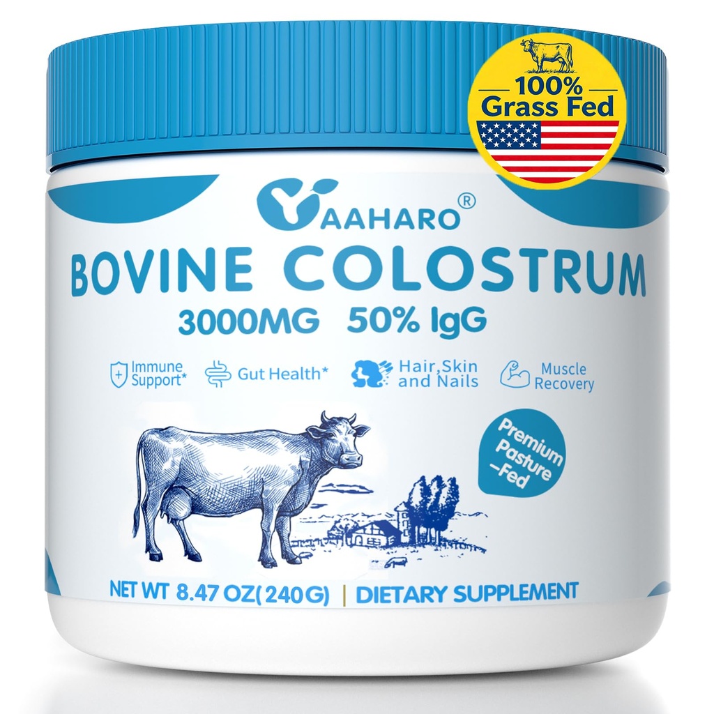 Bovine Colostrum Powder 2500mg, Collagen peptides 500mg, 50% IgG Bovine Colostrum for Humans, Gut Health, Immune Support, Hair & Nail Growth 8.47OZ