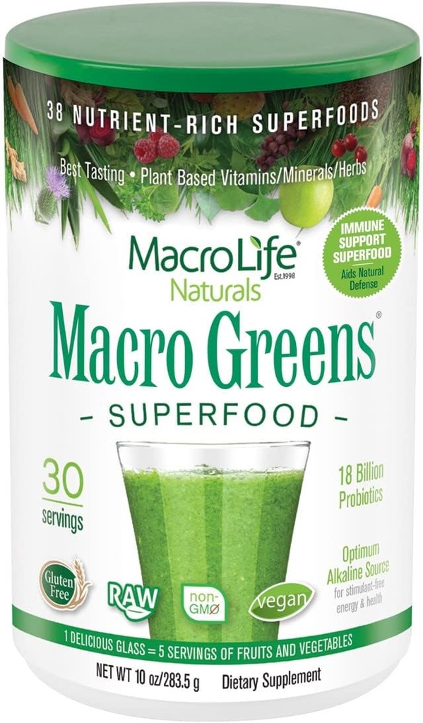 MacroLife Immunity 2-Pack Bundle, 1 Macro Greens Powder (10oz) 30 portions + 1 Miracle Reds (10oz) 30 portions