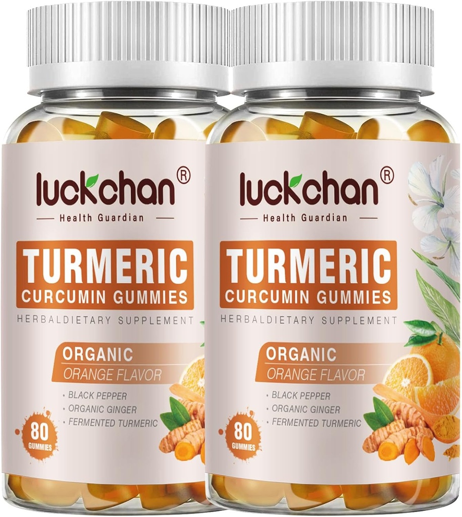 Gummies curcuma et gingembre (2 packs) - Curcuma curcuma avec des suppléments de poivre noir et gingembre pour la peau immune de soutien santé - Gummies curcuma végétalienne pour adultes - sans gluten, faible sucre