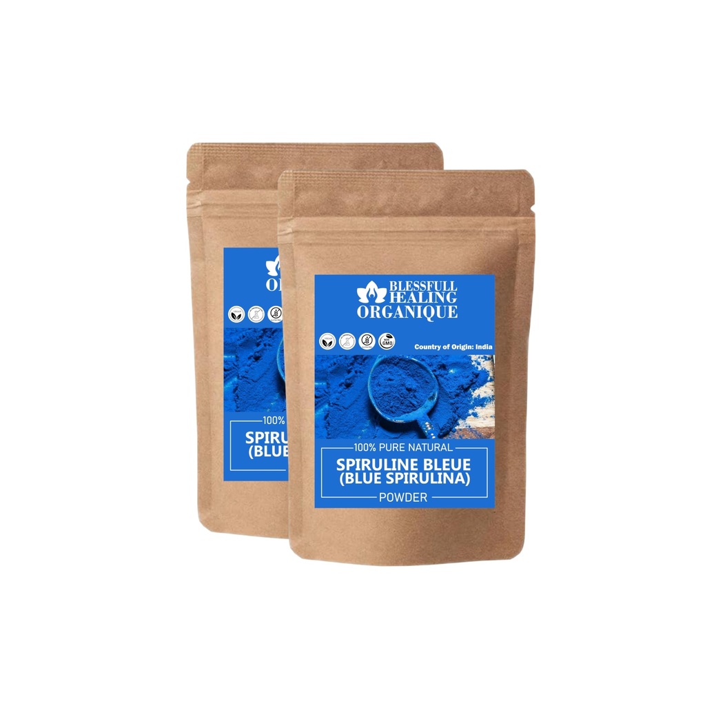 Blessfull Healing Organic Blue Spirulina Powder 100% Pure Natural 100 Gram (3.52 oz) Each (Pack of 2) = 200 Grams, Vegan
