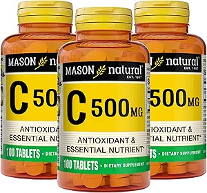 MASON NATURAL Vitamine C 500 mg - Soutient un système immunitaire sain, un antioxydant et des nutriments essentiels, 100 comprimés (paquet de 3)