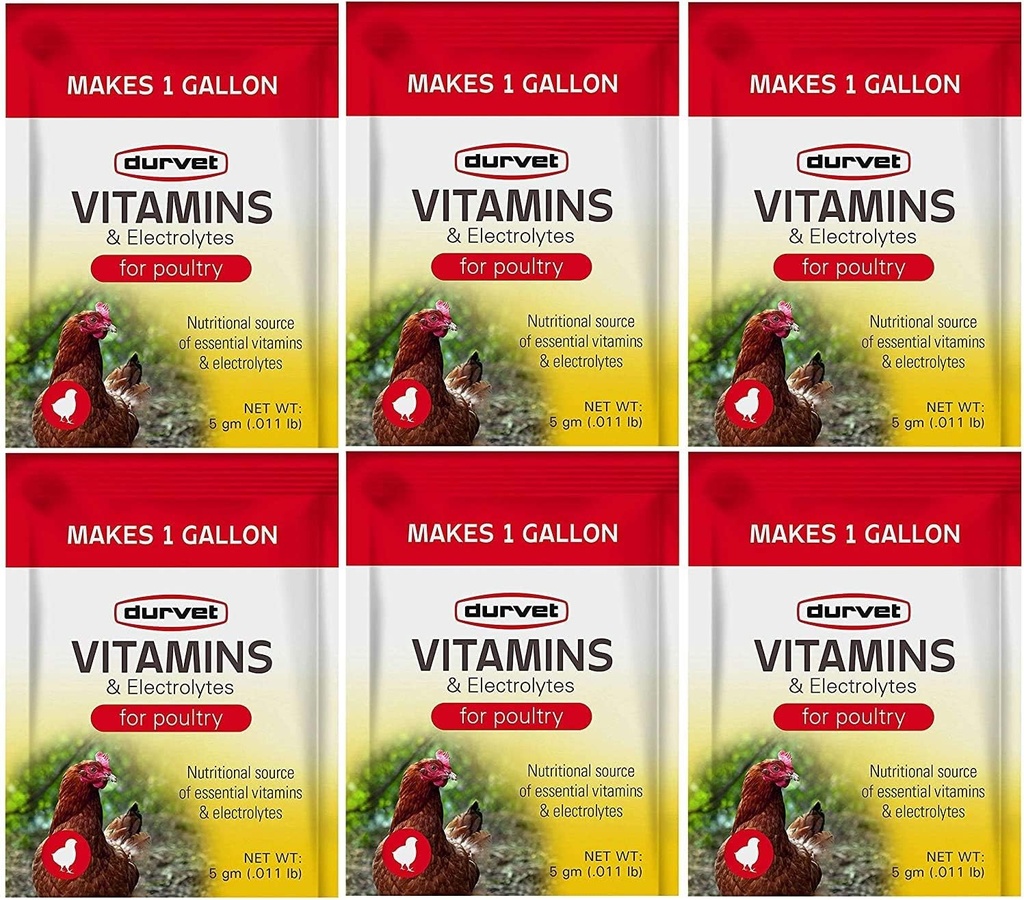 Durvet 6 Pack of Vitamins and Electrolytes for Poultry, 5 Grams, Makes 6 Gallons