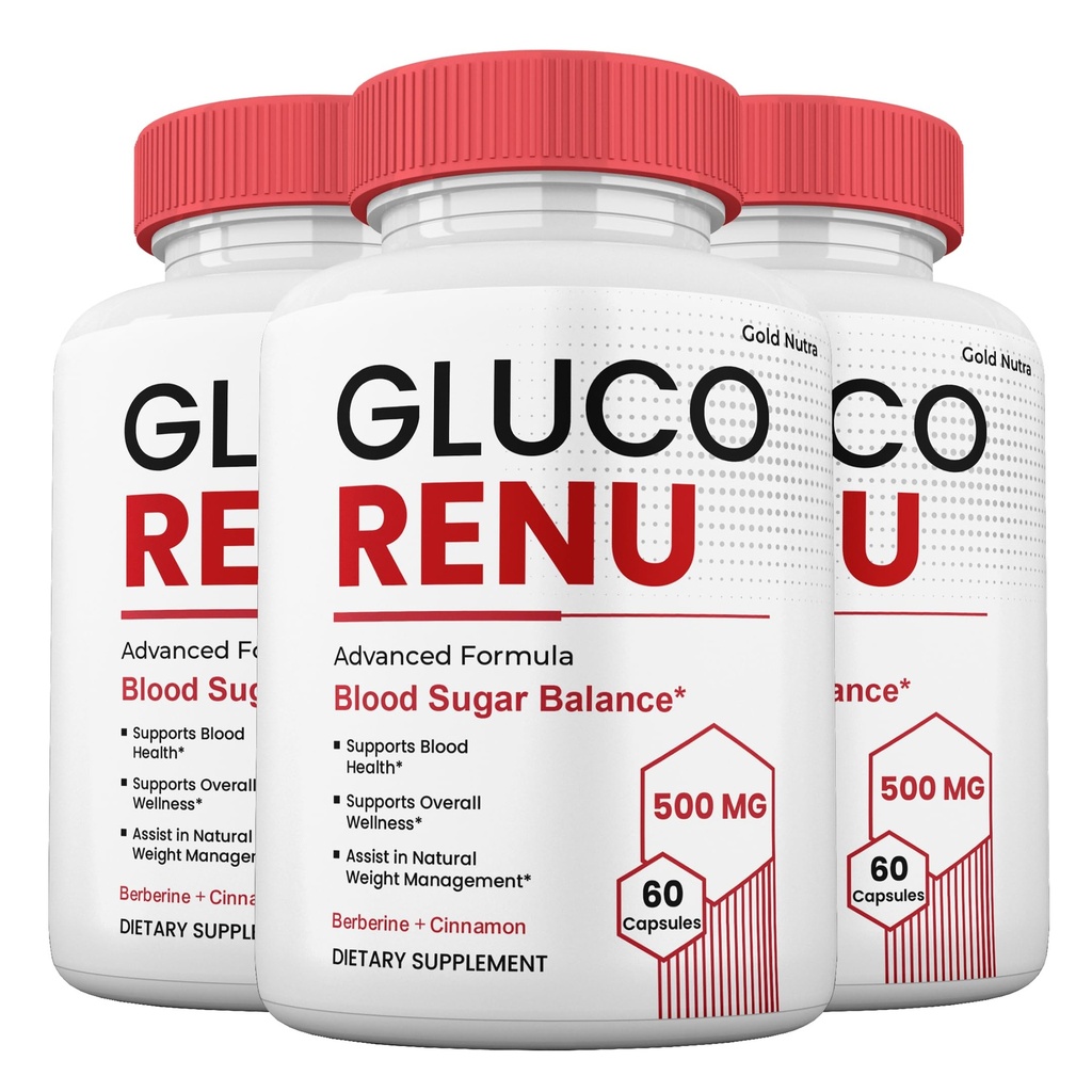 GlucoRenu Capsules, GlucoRenu Pills, Maximum Strength All Natural Vitamin Supplement Formula, 60 Capsules per Bottle (3 Pack)