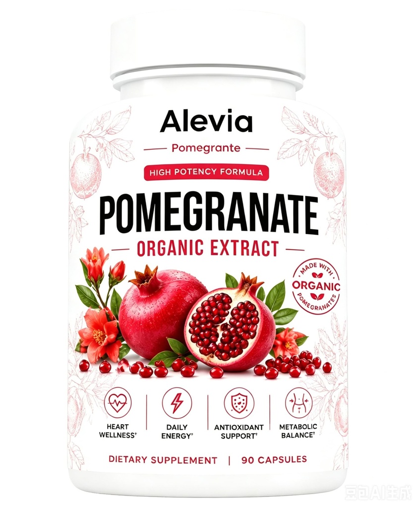 Organic Pomegranate Extract Capsules, Pomegranate Supplement, Supports Natural Energy, Reduce Daily Bloat and Puffiness - 90 Capsules