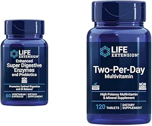 Life Extension 60 Capsule végétarienne Enzymes digestifs et 120 comprimés Supplément multivitamine à haute puissance