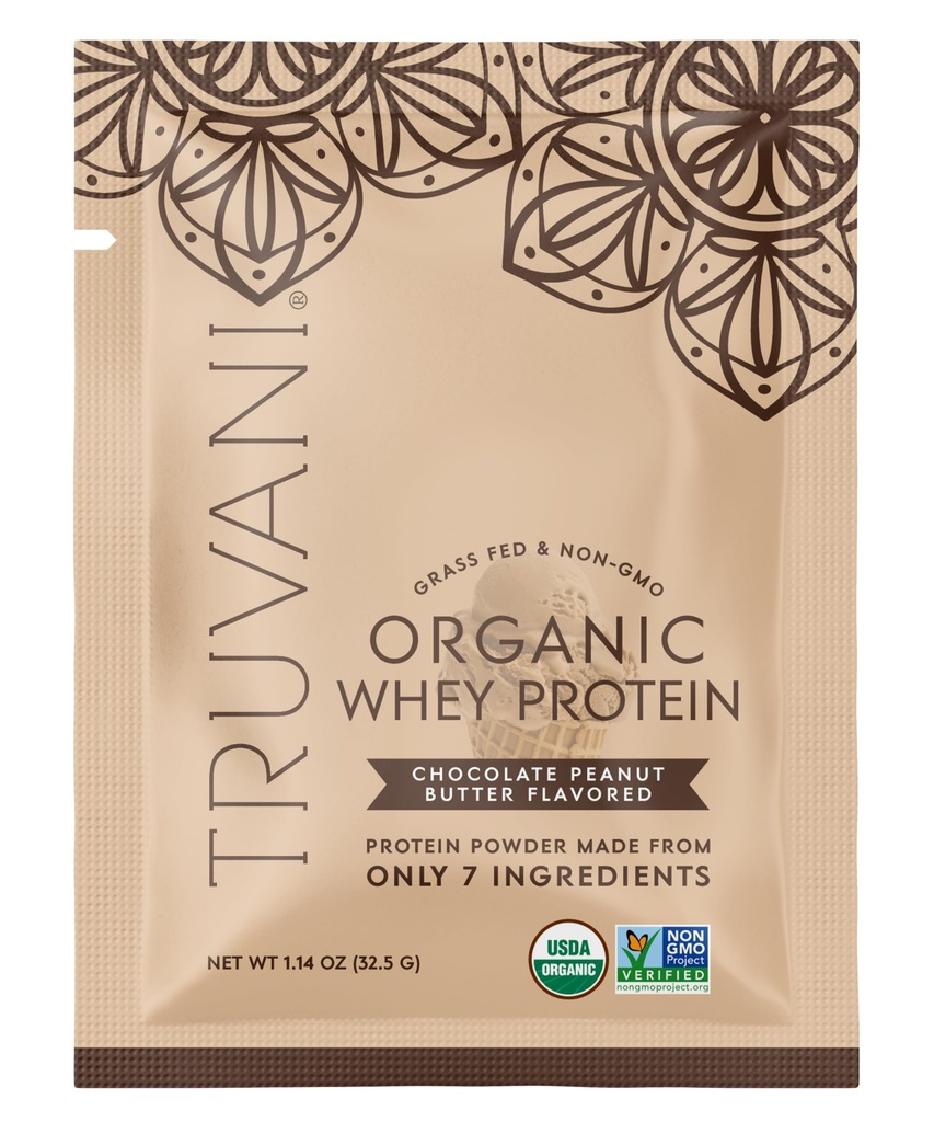 Truvani Organic Whey Protein Powder | Chocolate Peanut Butter | 20g Grass Fed Whey Protein | 1 Serving | USDA Organic & Non-GMO | Gluten Free | No Gums, No Soy, No Stevia, No Added Sugars