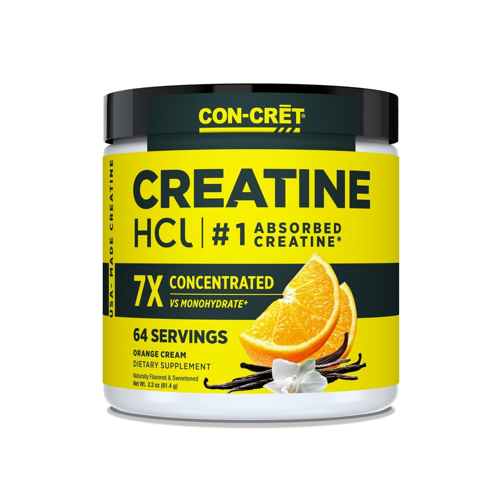 CON-CRET Creatine HCl Powder for Women & Men, No Bloating or Water Retention, Muscle, Strength & Cognitive Support, USA Made, Orange Cream, 64 Servings