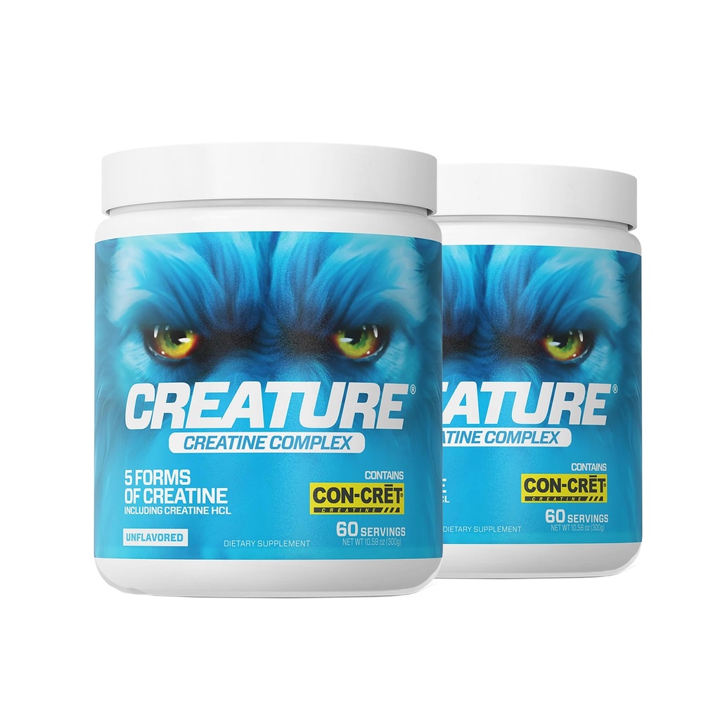 CREATURE® Creatine Complex - Creatine Monohydrate Powder with 5 Types of Creatine Including Con-Crēt® Creatine HCL, Promotes Muscle, Strength, Endurance, Brain Health, Unflavored, 300g, Pack of 2