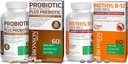 Bronson Probiotique 50 milliards UFC + Prébiotique avec des polyphénols de pomme et extrait de fruits d'ananas + méthyl B12 5000 mcg Vitamine B12 méthylcobalamine