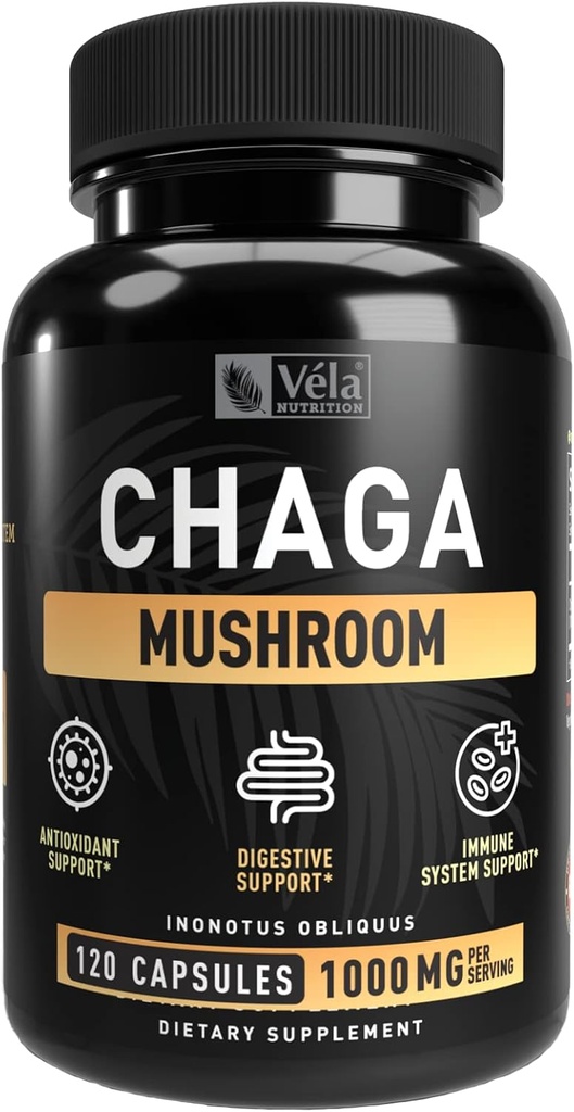 Velas Chaga Supplément Champignon Capsule 1500 mg par portion 120 Capsules (Chaga Champignon (120 Nombre))