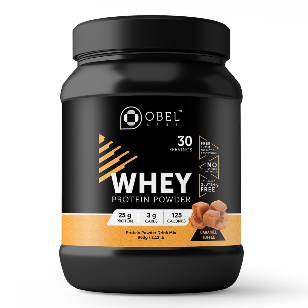 obel Whey Protein Powder | Grass-fed Whey Protein Isolate and Concentrate | Gluten-Free | Caramel Toffee Flavor | 25g of Protein | 30 Servings