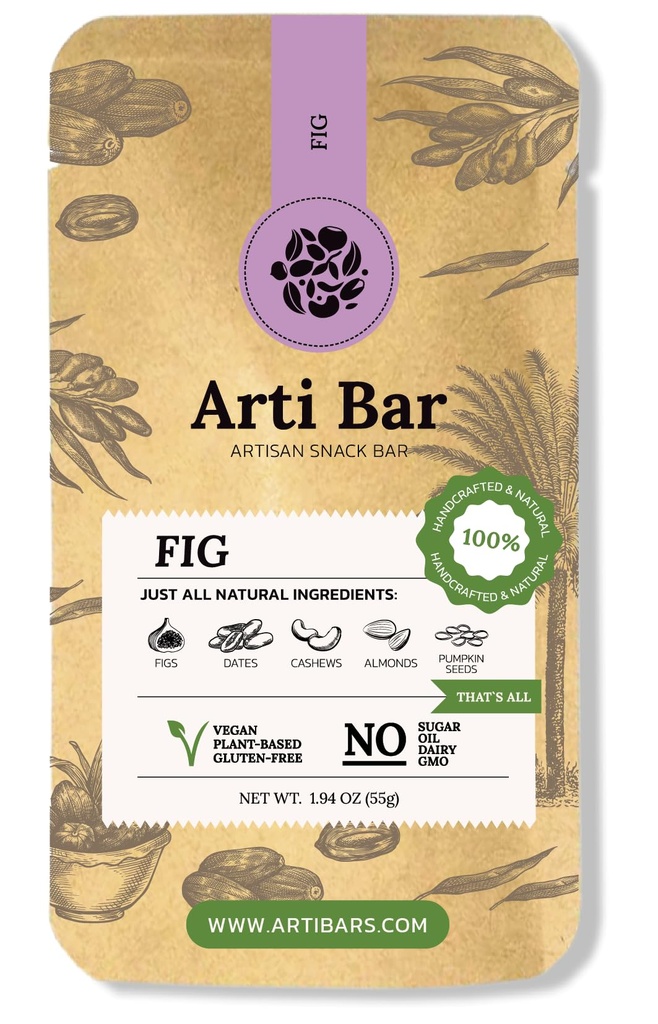 Arti Bar – Fig | Whole Food Energy Bar | Vegan, Gluten-Free, No Added Sugar, Clean Ingredients | Plant-Based Healthy Snack